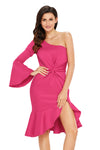 Rosy Twist and Ruffle Accent One Shoulder Prom Dress