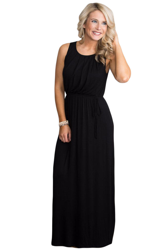 Black Empire Waist Sleeveless Maxi Jersey Dress