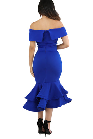 Royal Blue Bow Cape Off Shoulder Mermaid Bodycon Poncho Dress
