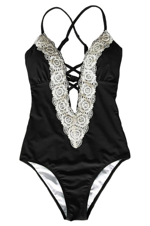 Crochet Deep V Neck Maillot