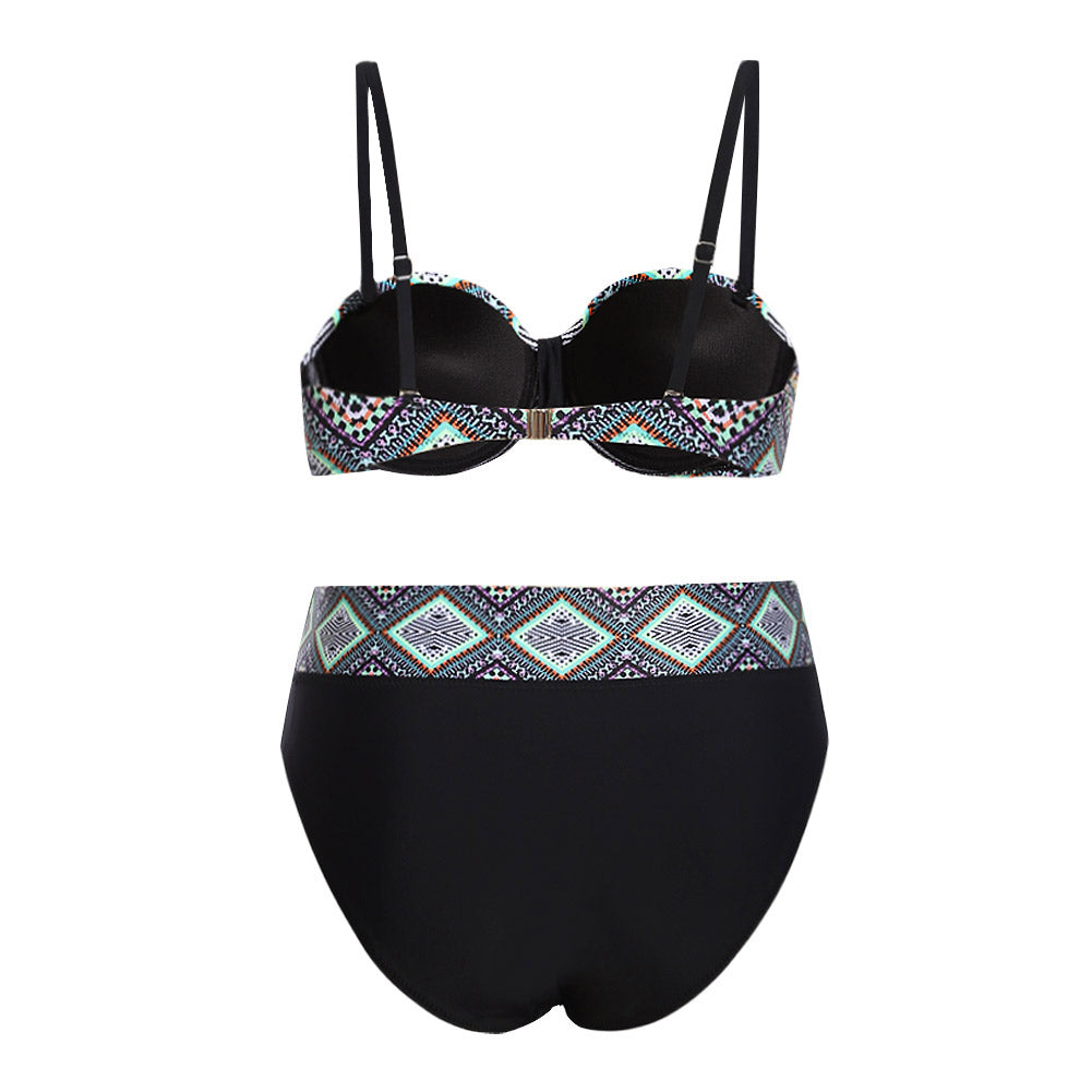 Black Retro Print Bikini Swimsuit