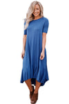 Slate Blue Flowy Ruffles Short Sleeve Casual Dress
