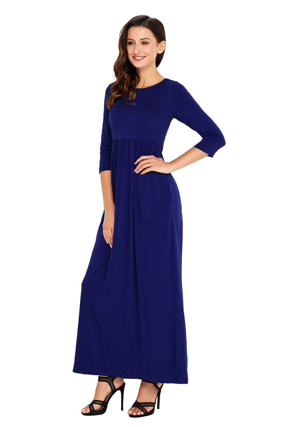 Royal Blue Pocket Design 3/4 Sleeves Maxi Dress