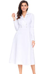 White Vintage Button Collared Fit-and-flare Dress