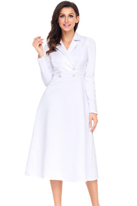 White Vintage Button Collared Fit-and-flare Dress