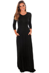 Black Pocket Design 3/4 Sleeves Maxi Dress