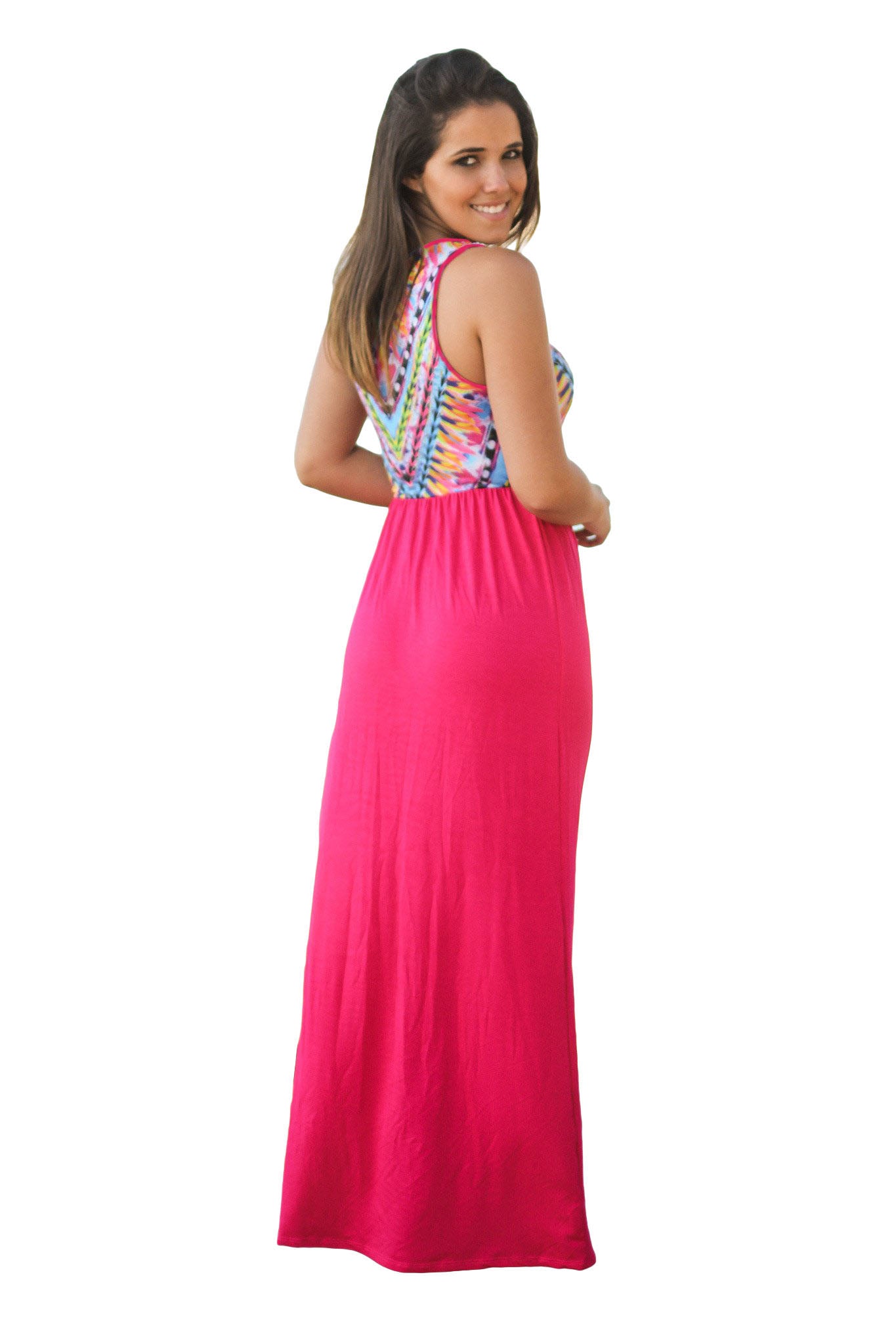 Stylish Tribal Print Sleeveless Rosy Maxi Dress