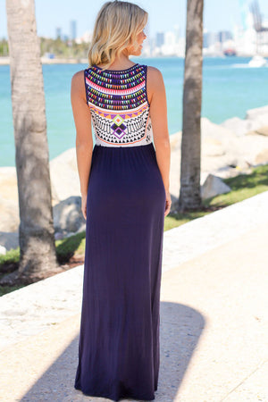 Stylish Aztec Print Sleeveless Purple Maxi Dress
