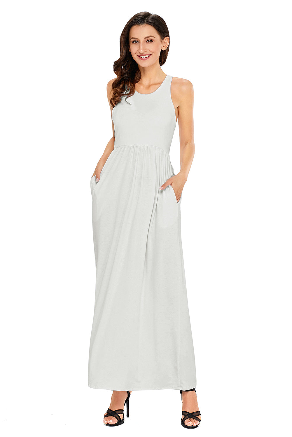 White Racerback Maxi Dress with Pockets