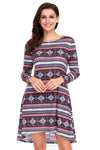 Geometric Snowflake Black Red Long Sleeve Christmas Dress