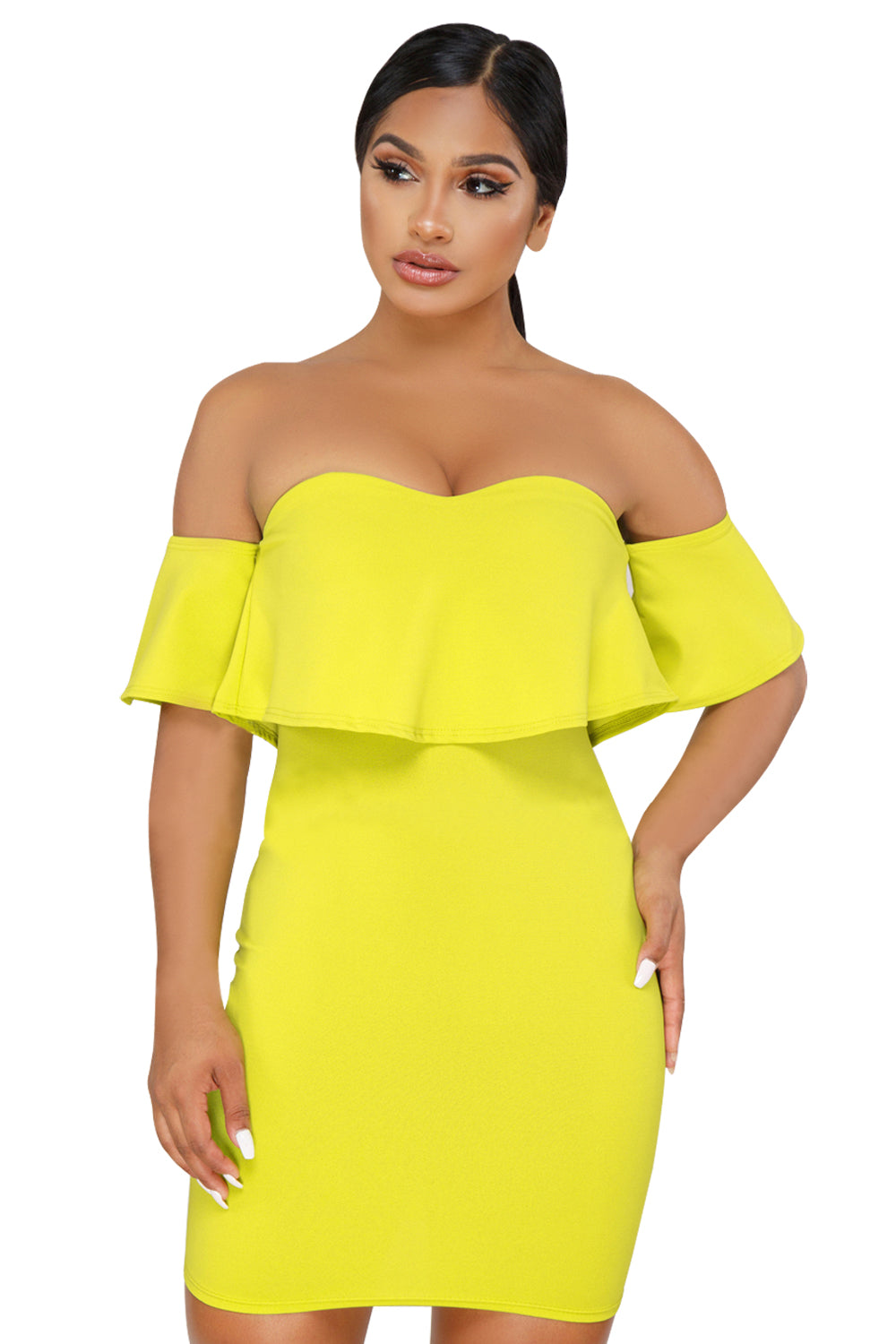 Yellow Off The Shoulder Ruffle Mini Dress