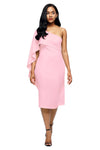 Pink Batwing Sleeve One Shoulder Sheath Dress