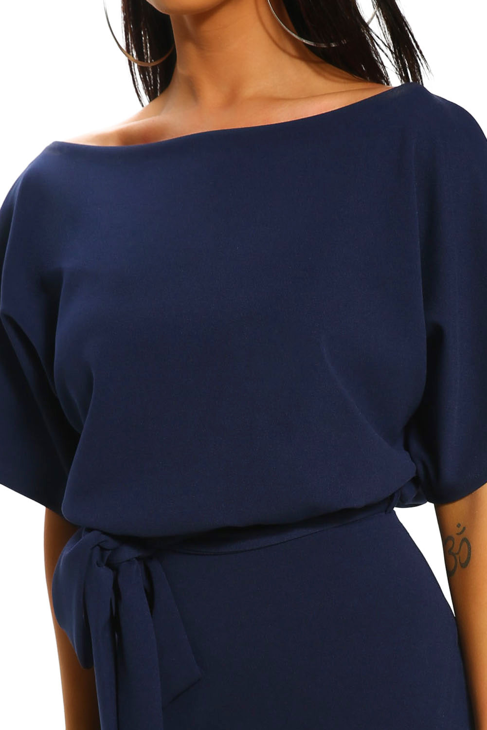 Blue Belted Wrap Front Midi Dress