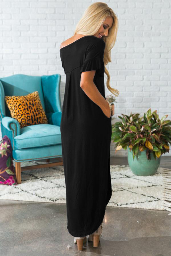 Black Beachy Keen Ruffle Sleeve T-shirt Maxi Dress