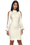 White Cut Out Sleeve Stretch Crepe Bandage Party Dress