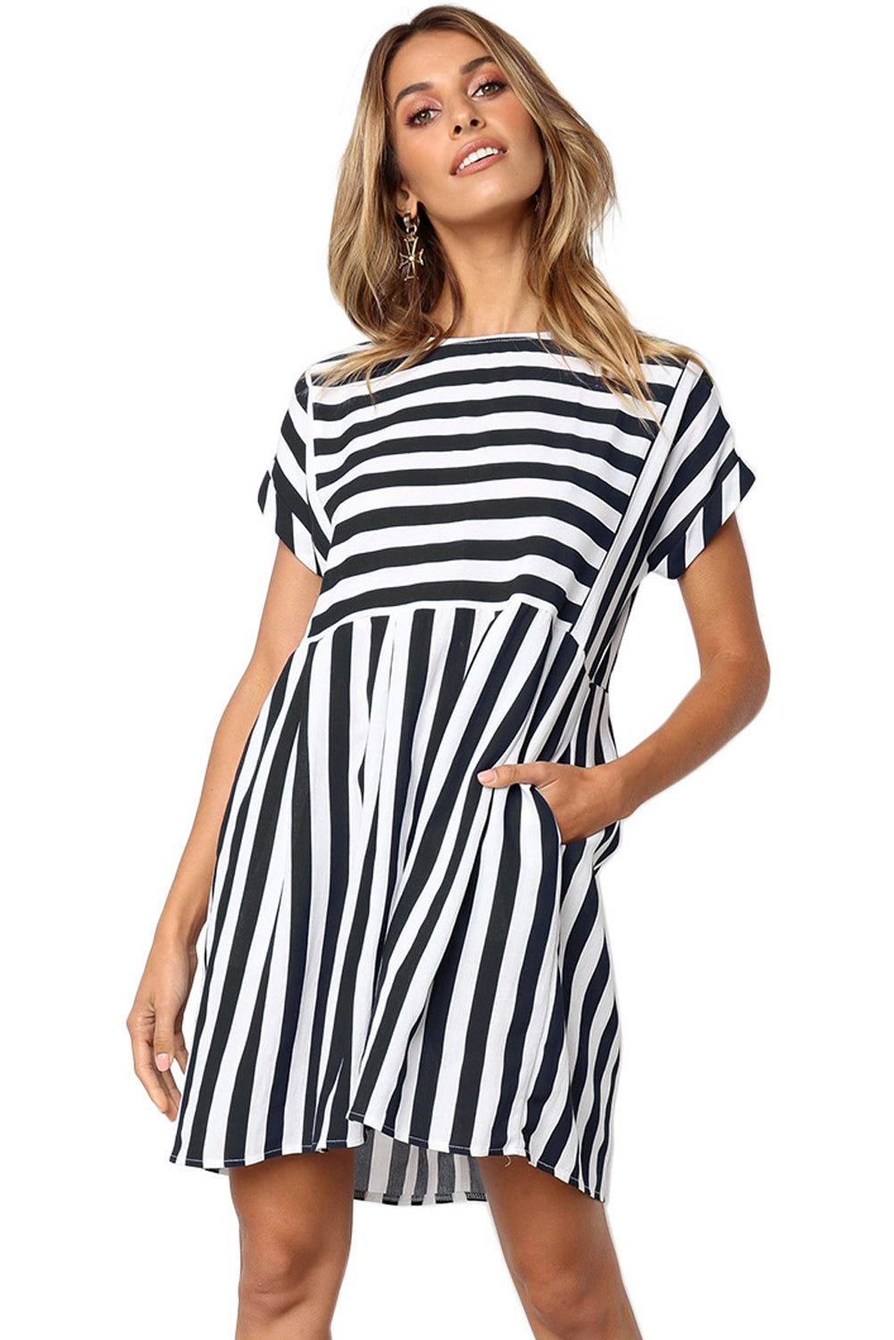 Black Striped Casual Dress