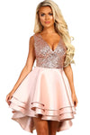 Heart Broken Pink Gold Sequin Multi Layer Skater Dress