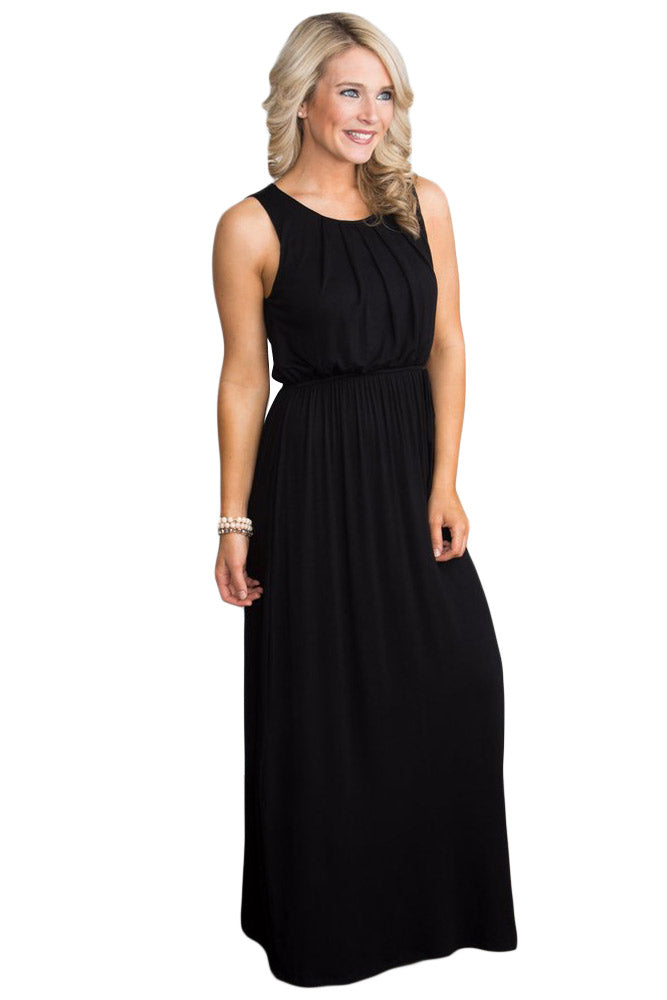 Black Empire Waist Sleeveless Maxi Jersey Dress
