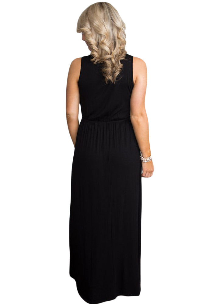 Black Empire Waist Sleeveless Maxi Jersey Dress