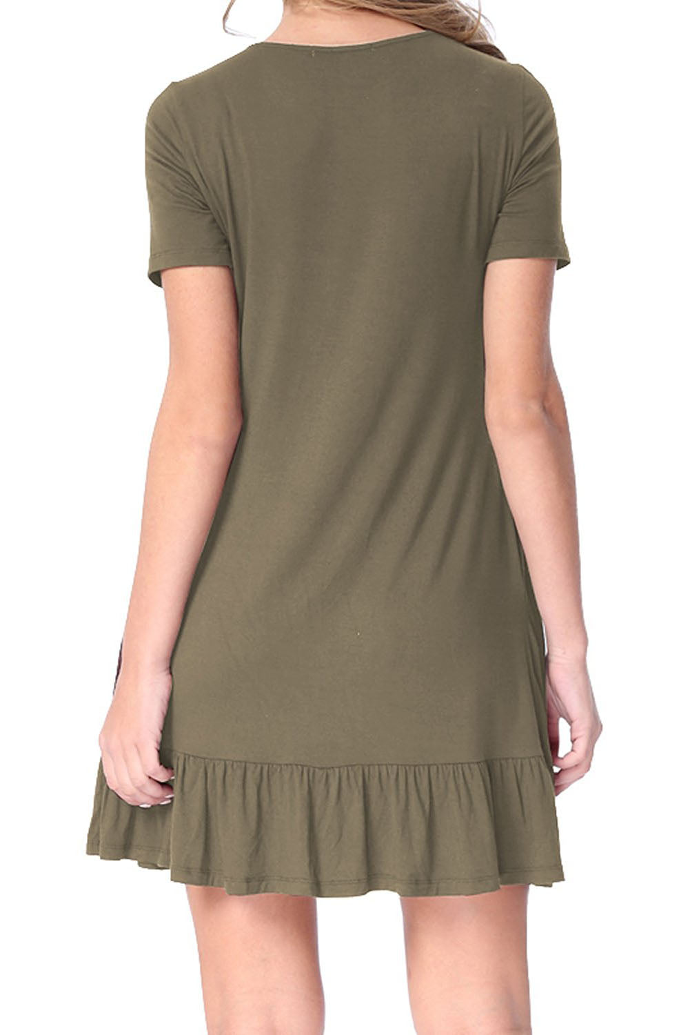 Army Green Short Sleeve Draped Hemline Casual Shirt Dress