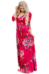 Scarlet Floral Print Wrapped Long Boho Dress