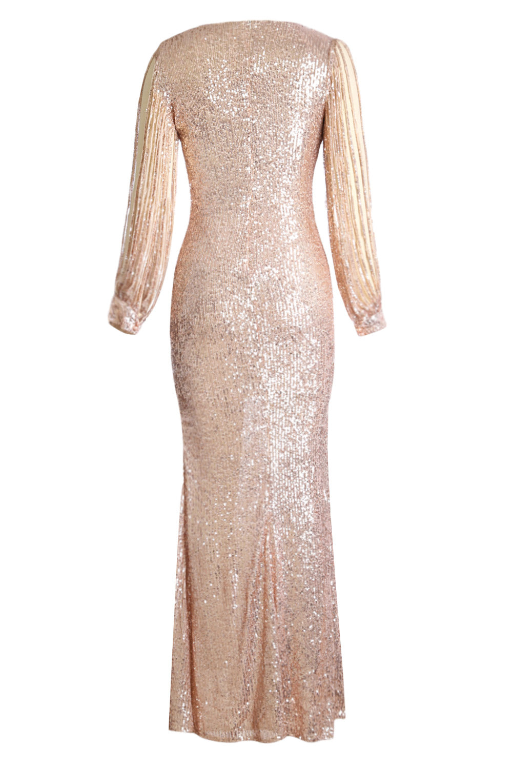 Apricot Sequin Fringe Sleeve Party Maxi Evening Dress