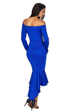 Navy Blue Off Shoulder Long Sleeve Mermaid Dress