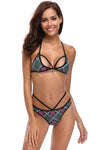 New Geometric Print Caged Strappy Bikini Swimsuit
