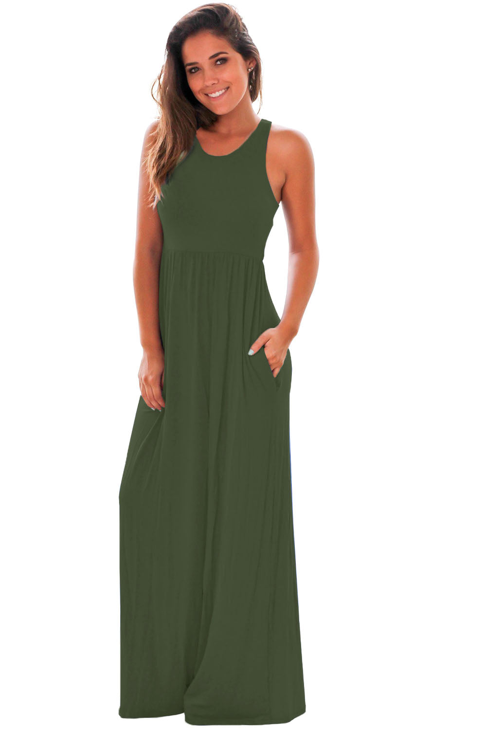 Green Racerback Maxi Dress with Pockets