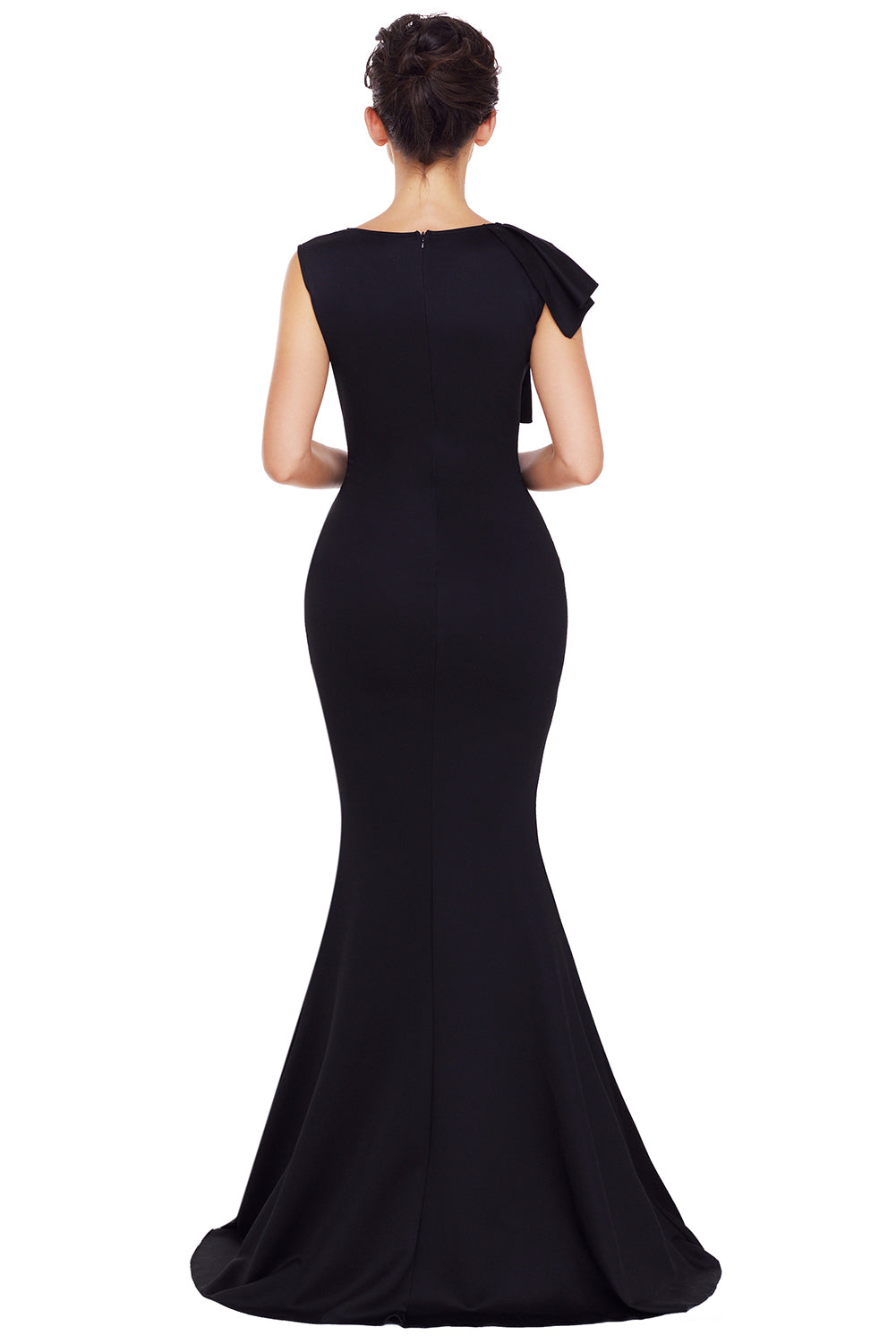 Black Asymmetric Pleats Detail Elegant Long Party Dress