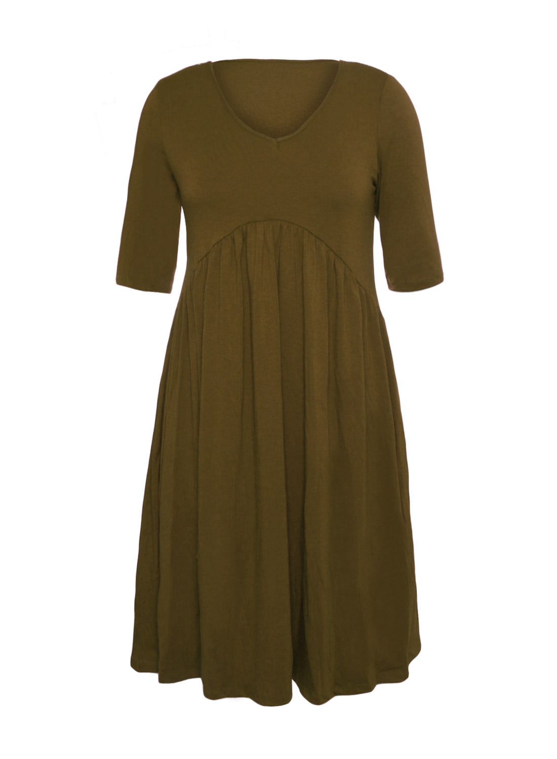Army Green 3/4 Sleeve Draped Swing Dress