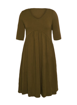 Army Green 3/4 Sleeve Draped Swing Dress