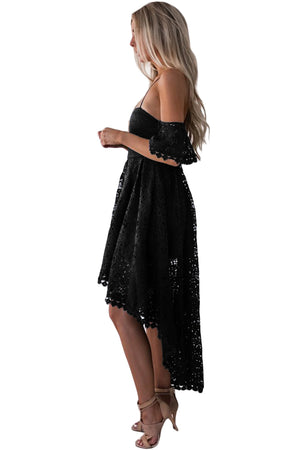 Black Backless Off Shoulder High Low Prom Party Dress
