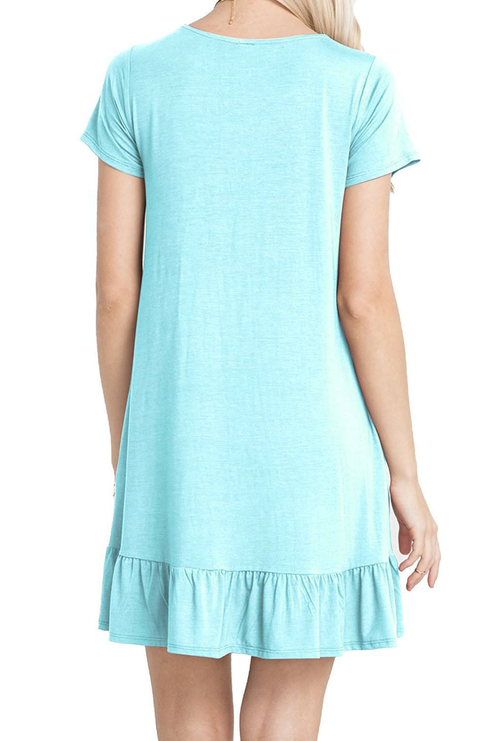 Baby Blue Short Sleeve Draped Hemline Casual Shirt Dress