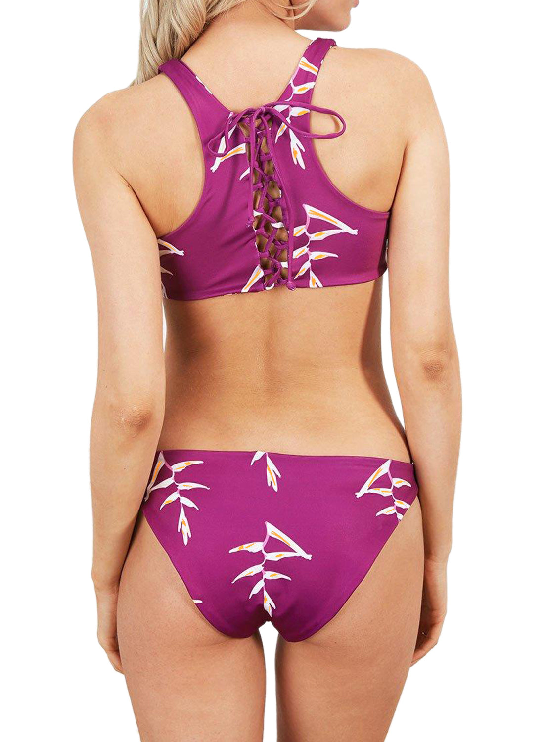 Fuchsia Print Lace up Racerback Bikini