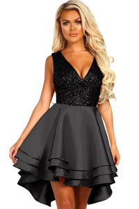Heart Broken Black Gold Sequin Multi Layer Skater Dress