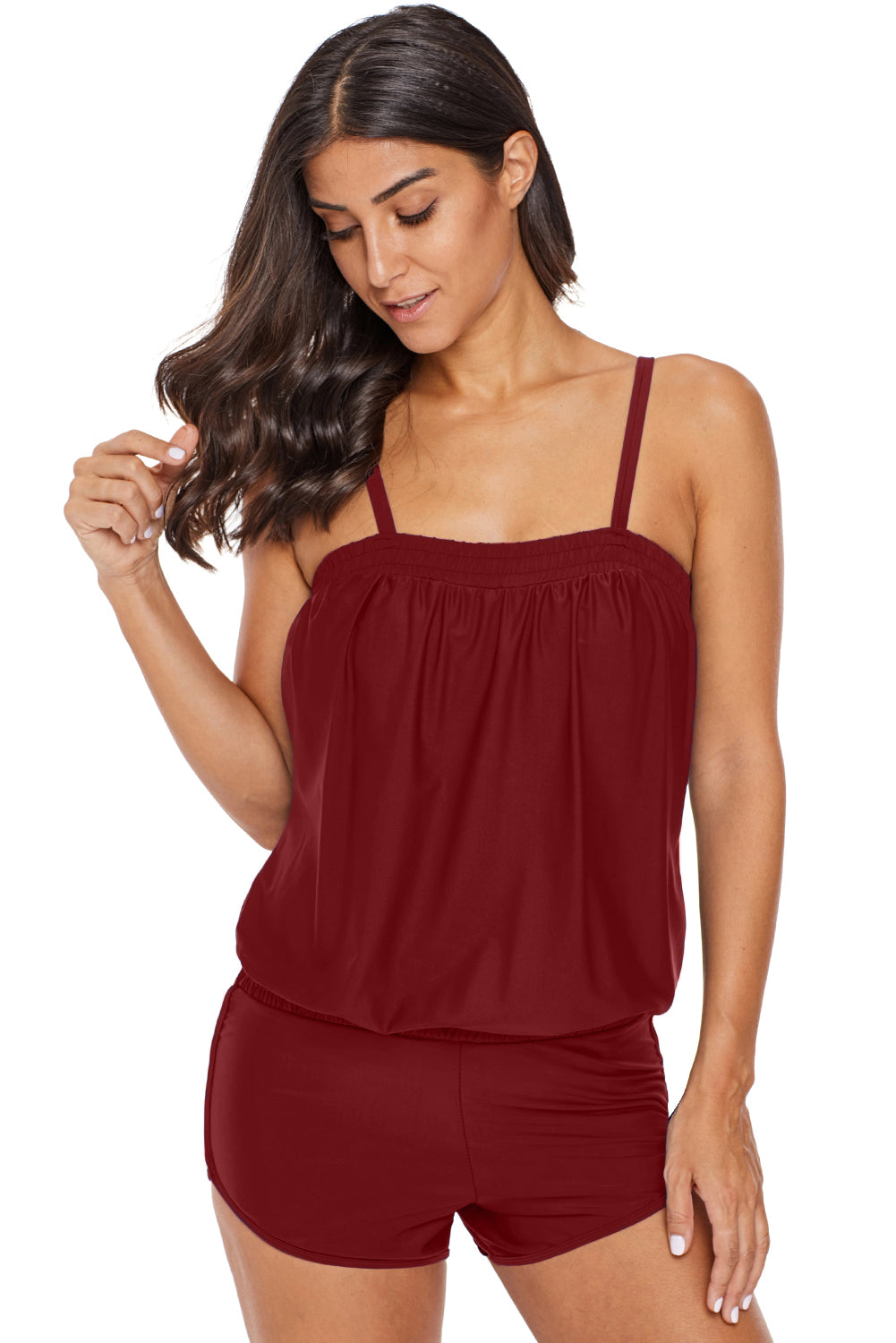 Red Casual Romper Style One-piece Swimsuit