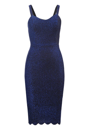 Royal Blue Sleeveless Glitter Midi Dress