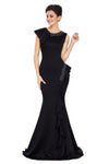 Black Asymmetric Pleats Detail Elegant Long Party Dress