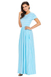 White Striped Light Blue Short Sleeve Maxi Dress