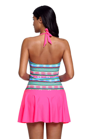 Aztec Print Rosy Halterneck One Piece Swimdress