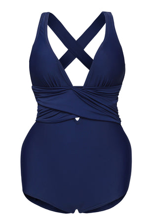 Navy Blue Self Tie One Piece Swimsuit