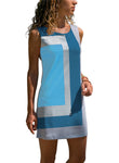 Sky Blue Color Block Geometric Sundress