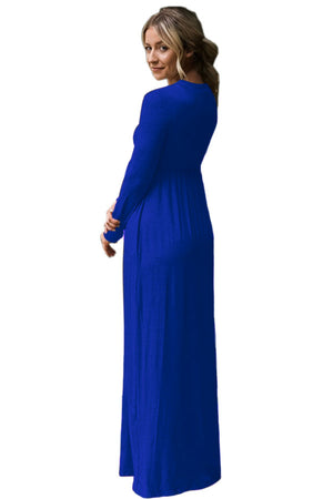 Blue Long Sleeve High Waist Maxi Jersey Dress