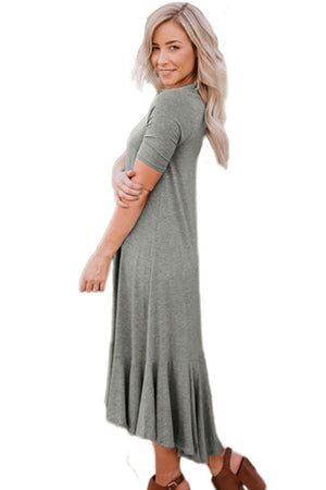 Grey Flowy Ruffles Short Sleeve Casual Dress