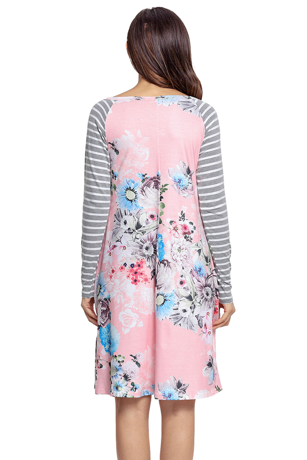Pink Floral Print Stripe Raglan Sleeve Dress
