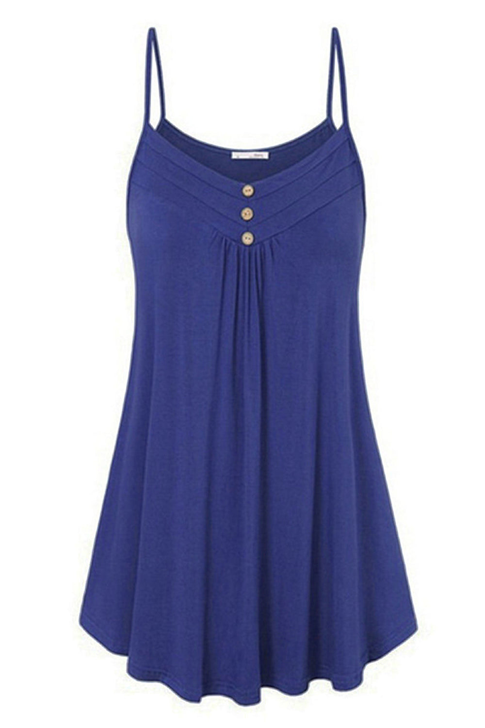 Blue Spaghetti Strap Buttoned Shift Dress