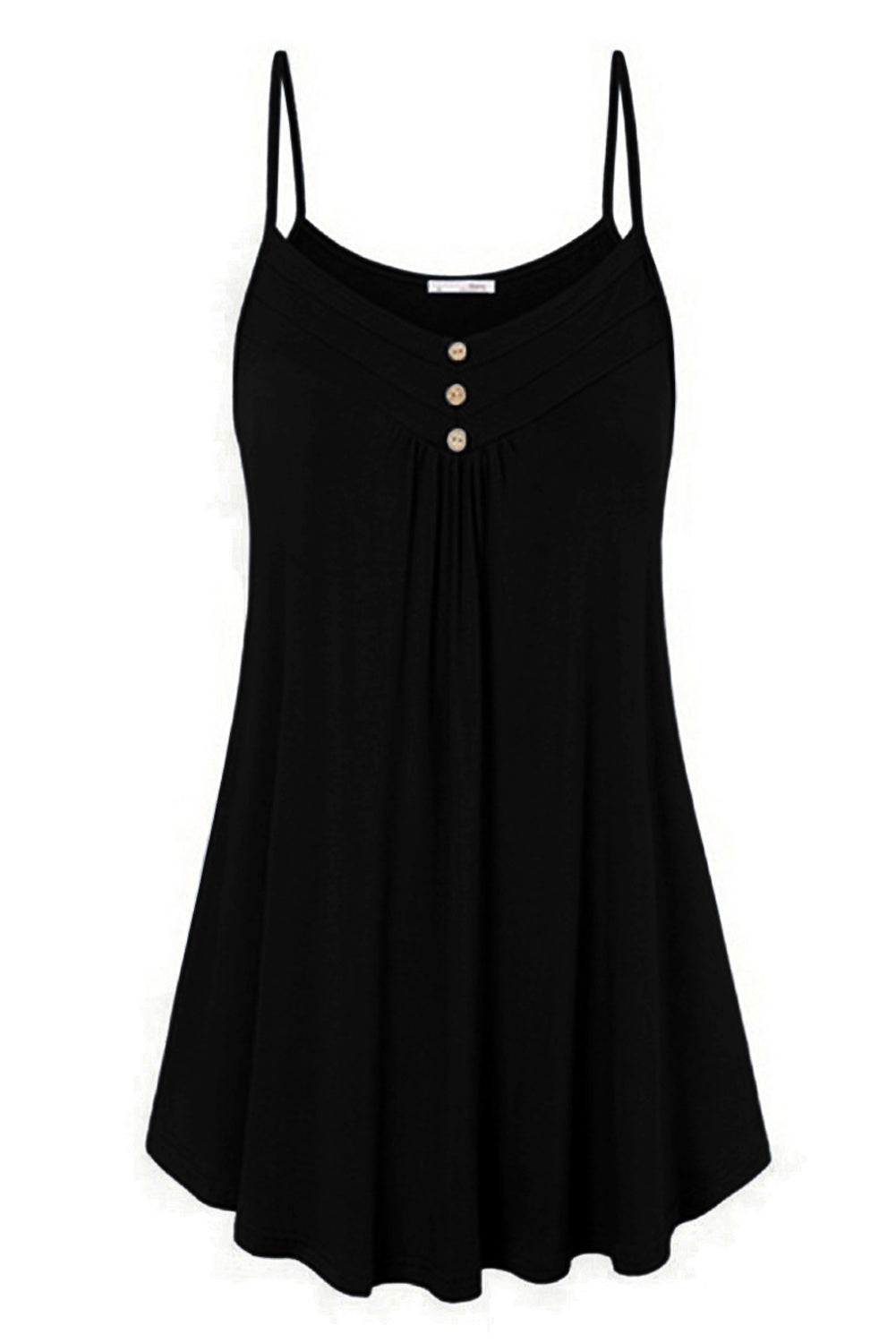 Black Spaghetti Strap Buttoned Shift Dress