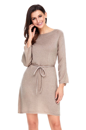 Khaki Off The Shoulder Knit Sweater Dress