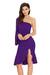 Purple Twist and Ruffle Accent One Shoulder Prom Dress